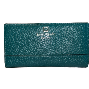 Kate Spade pebbled leather teal wallet, EUC, No Callouts